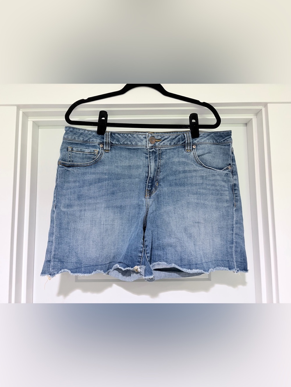 CAbi Raw Hem A-Line Jean Shorts. Style 6191. - Size 16